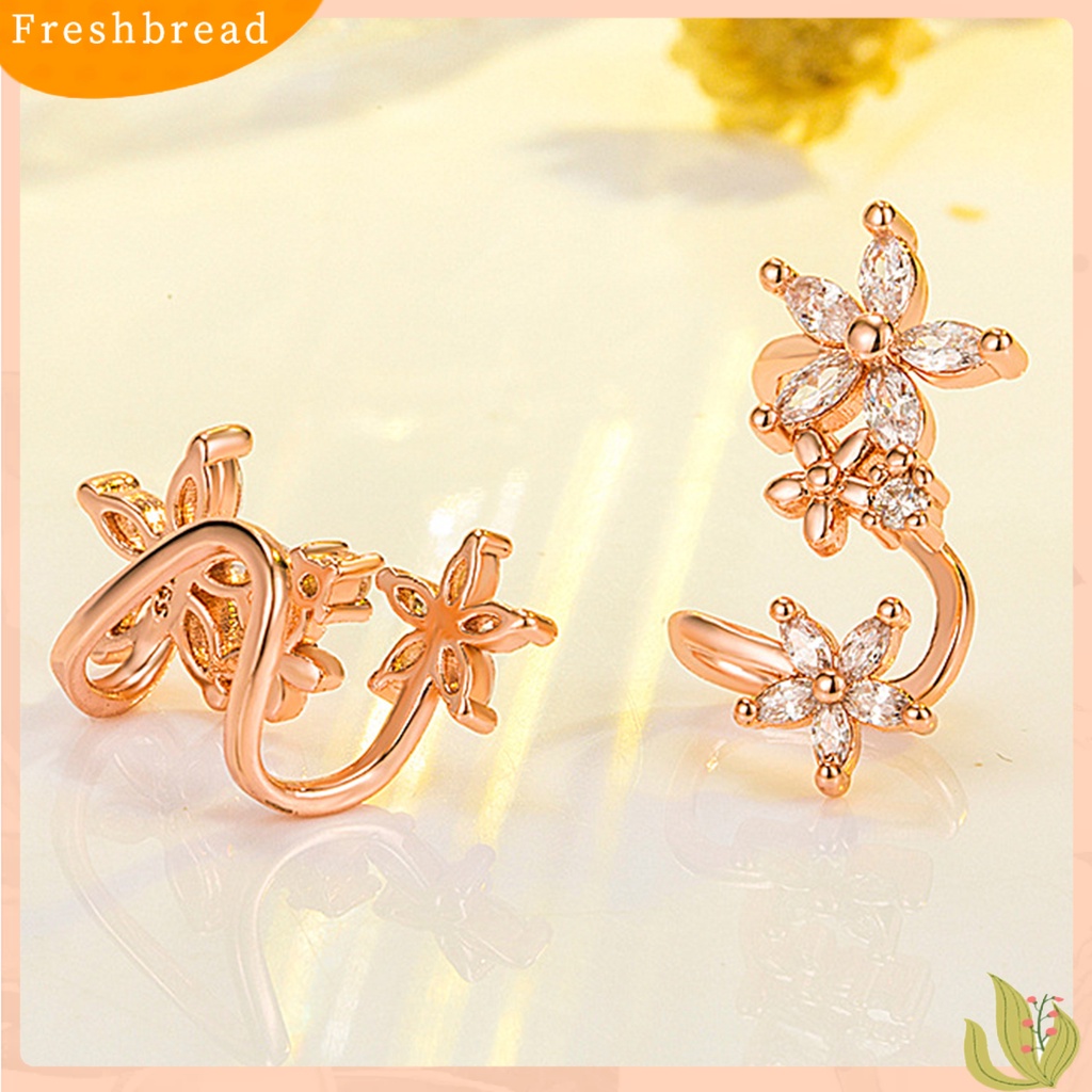 &lt; Freshbread &gt; 1pasang Anting Wanita Bentuk Bunga Arc Perhiasan Sparkling Cubic Zirconia Stud Earrings Untuk Pernikahan