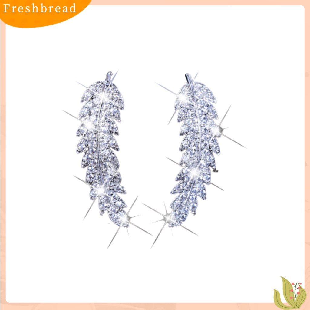 &lt; Freshbread &gt; Wanita Fashion Daun Berlian Imitasi Bertatahkan Telinga Stud Anting Hadiah Perhiasan Romantis