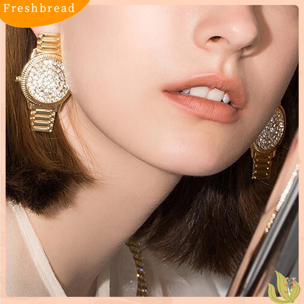 &lt; Freshbread &gt; Jam Tangan Berlian Imitasi Wanita Bentuk Oval Geometris Menjuntai Ear Drop Earrings Jewelry