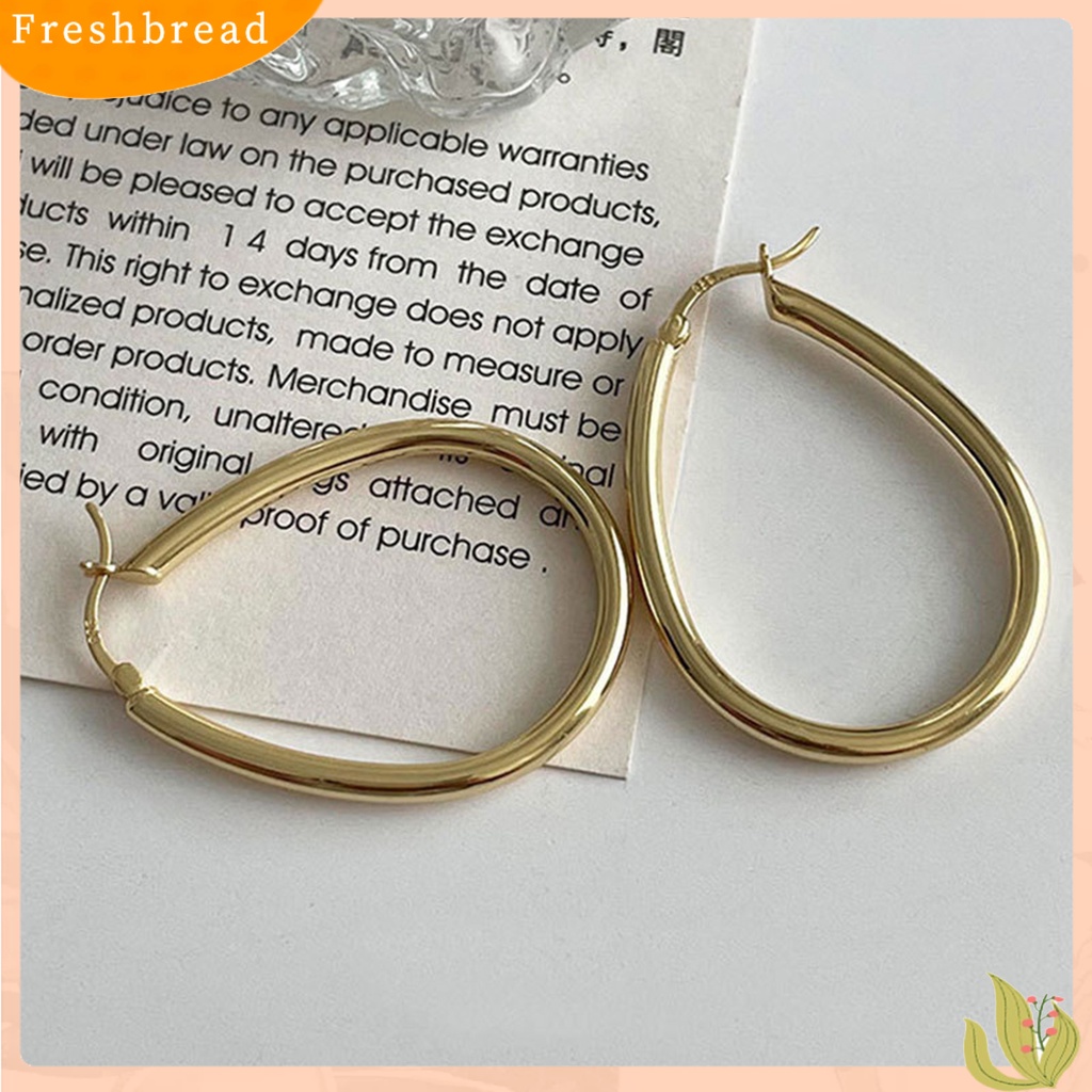 &lt; Freshbread &gt; 1pasang Drop Anting Berlebihan Berongga Besar Tetesan Air Dipoles Warna Emas Perak Wanita Anting Perhiasan Fashion