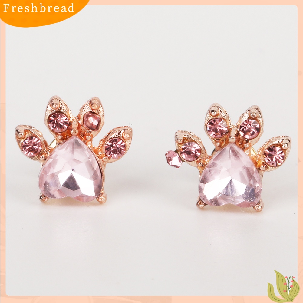 &lt; Freshbread &gt; Cute Cubic Zirconia Hias Kucing Paw Stud Anting Wanita Tindik Perhiasan Hadiah