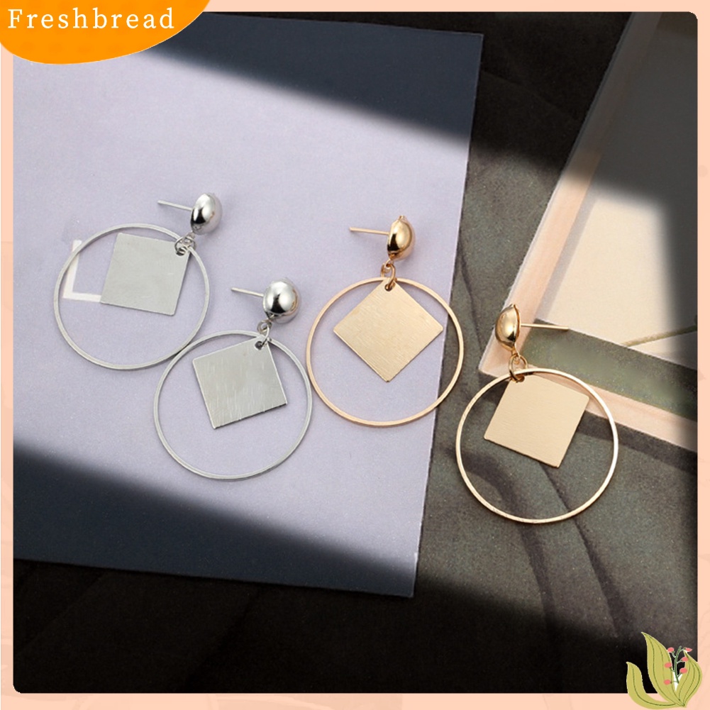 &lt; Freshbread &gt; Fashion Cincin Persegi Menjuntai Ear Stud Earrings Wanita Gadis Pesta Perjamuan Perhiasan