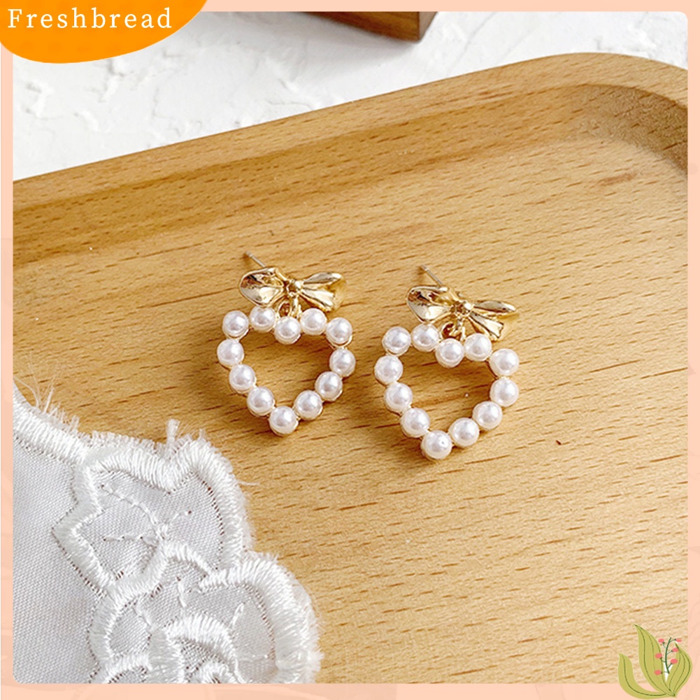 &lt; Freshbread &gt; Fashion Wanita Mutiara Imitasi Busur Bunga Hati Telinga Stud Bintang Anting Perhiasan Hadiah