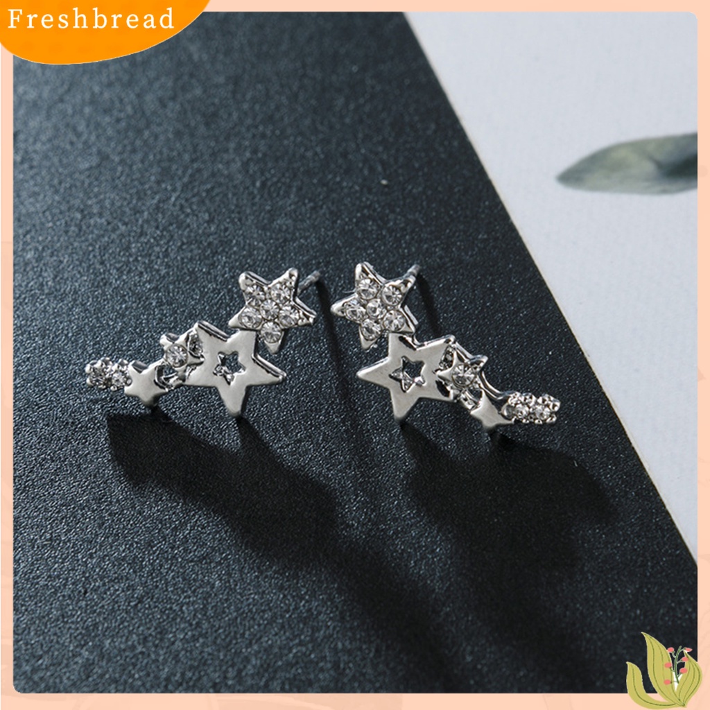 &lt; Freshbread &gt; 1pasang Anting Pejantan Indah Berlian Imitasi Harian Dress Up Ringan Bintang Telinga Studs Wanita Klip Telinga Perhiasan Fashion