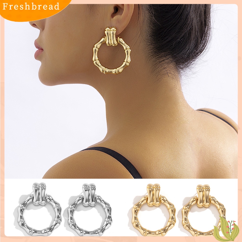 &lt; Freshbread &gt; 1pasang Anting Pejantan Geometris Electroplating Glossy Minimalis Liontin Telinga Hiasan Colorfast Bulat Bambu Telinga Hoop Earrings Perhiasan Aksesori