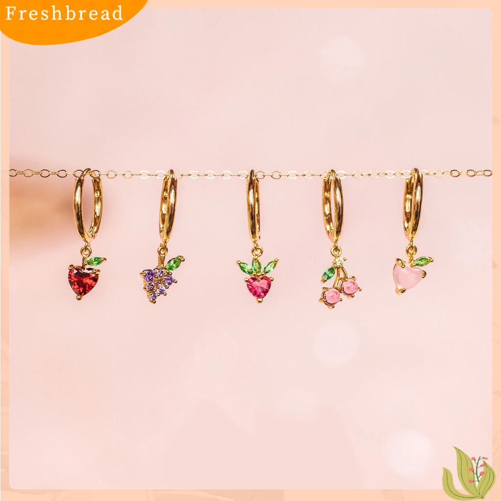 &lt; Freshbread &gt; 1Pc Anting Menjuntai Anggur Warna-Warni Berlian Imitasi Perhiasan Anting Hoop Buah Untuk Pakaian Sehari-Hari