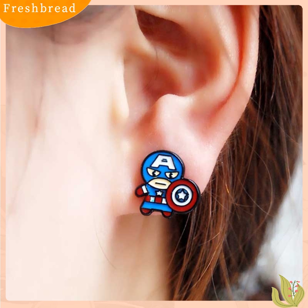 &lt; Freshbread &gt; Fashion Spider Man Deadpool Captain America Kartun Enamel Ear Studs Earrings