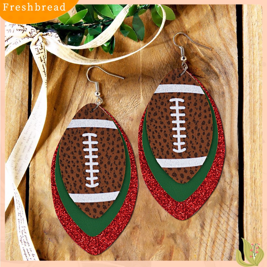 &lt; Freshbread &gt; 1pasang Anting Menjuntai Ringan Multi-layer Kulit Imitasi Vintage Unik Football Hook Earring Untuk Wanita