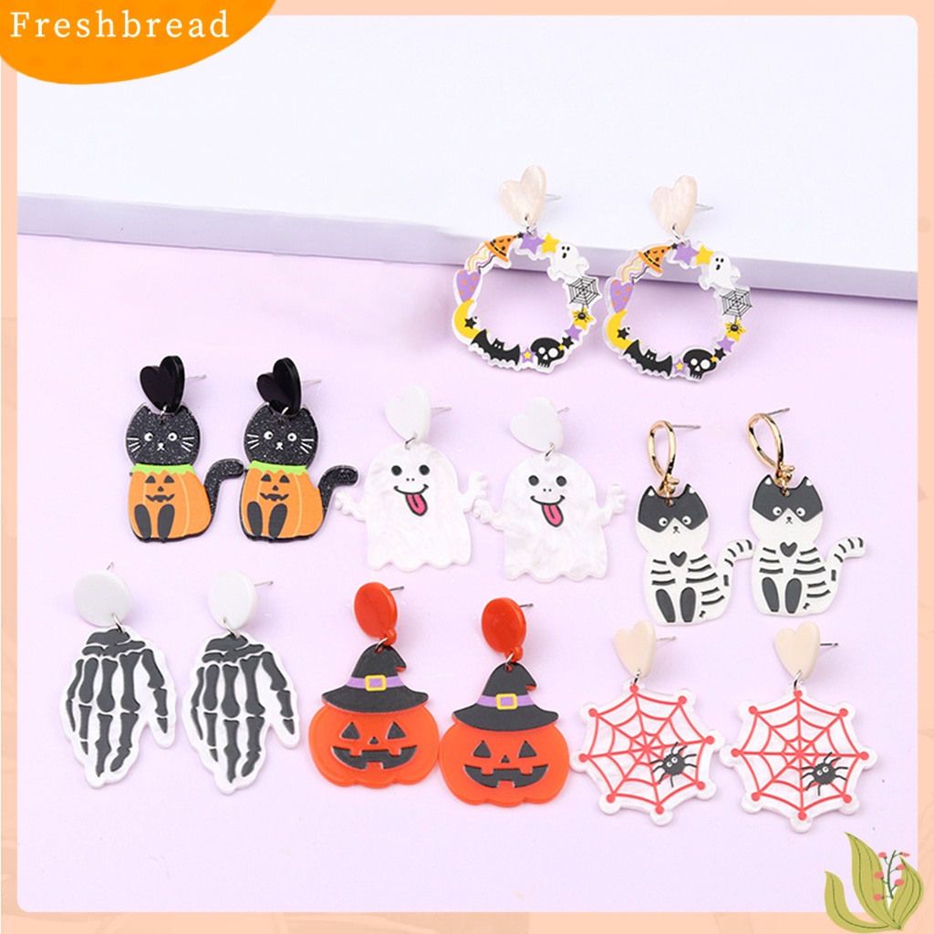 &lt; Freshbread &gt; 1pasang Anting Wanita Lucu Hantu Labu Spider Aksesori Indah Telinga Dekorasi Pesta Dress-Up Fashion Perhiasan Stud Earrings Acrylic Menjuntai Earrings