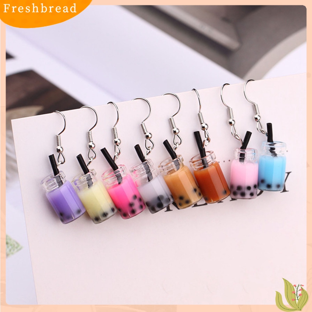 &lt; Freshbread &gt; 1pasang Anting Kait Lucu Imut Gaya Sederhana Hypoallergenic Hadiah Kaca Teh Susu Liontin Wanita Menjuntai Anting Perhiasan Fashion