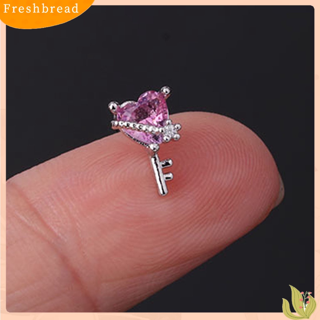 &lt; Freshbread &gt; 1Pc Mini Bersinar Indah Wanita Anting Jantung Berlian Imitasi Rantai Telinga Stud Perhiasan Aksesori