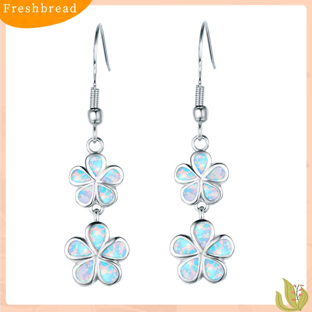 &lt; Freshbread &gt; Fashion Wanita Faux Opal Hias Bunga Panjang Menjuntai Ear Hook Earrings Jewelry