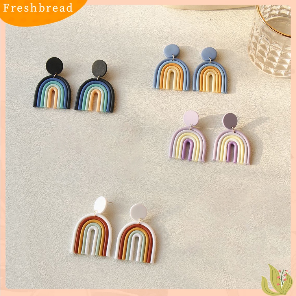 &lt; Freshbread &gt; 1pasang Anting Drop Geometris Bentuk U Clay Polimer Warna-Warni Semua Cocok Anting Tusuk Bohemian Untuk Pacaran