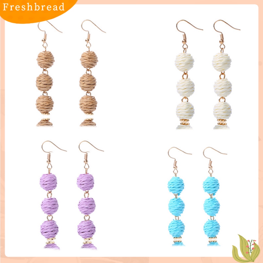 &lt; Freshbread &gt; 1pasang Anting Kait Bulat Menenun Rotan Bohemian Anting Menjuntai Panjang Untuk Liburan