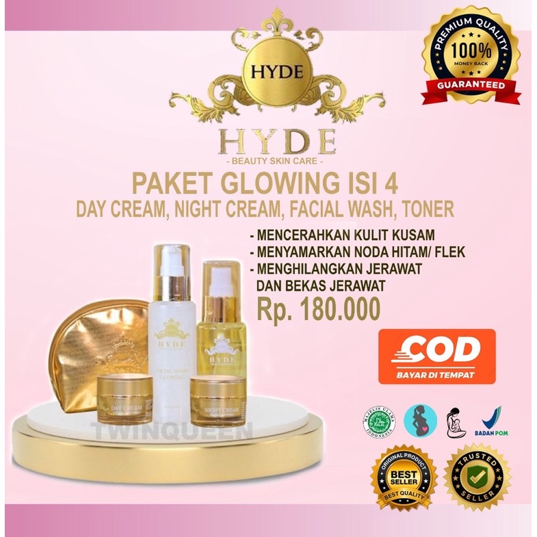 Hyde Beauty Skincare Paket Glowing isi 4 Toner Original Hyde Hayde Beauty Skincare Pemutih Pencerah Wajah Glowing Flek Hitam Jerawat Acne BPOM Distributor Hyde Lampung Jakarta Metro