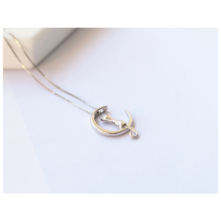 Goldkingdom Aksesoris Perhiasan Fashion Ready Stock Versi Korea Kreatif Perak Disepuh Bulan Kucing Kalung Wanita Rantai Tulang Selangka Aksesoris Jepang Dan Korea Lucu