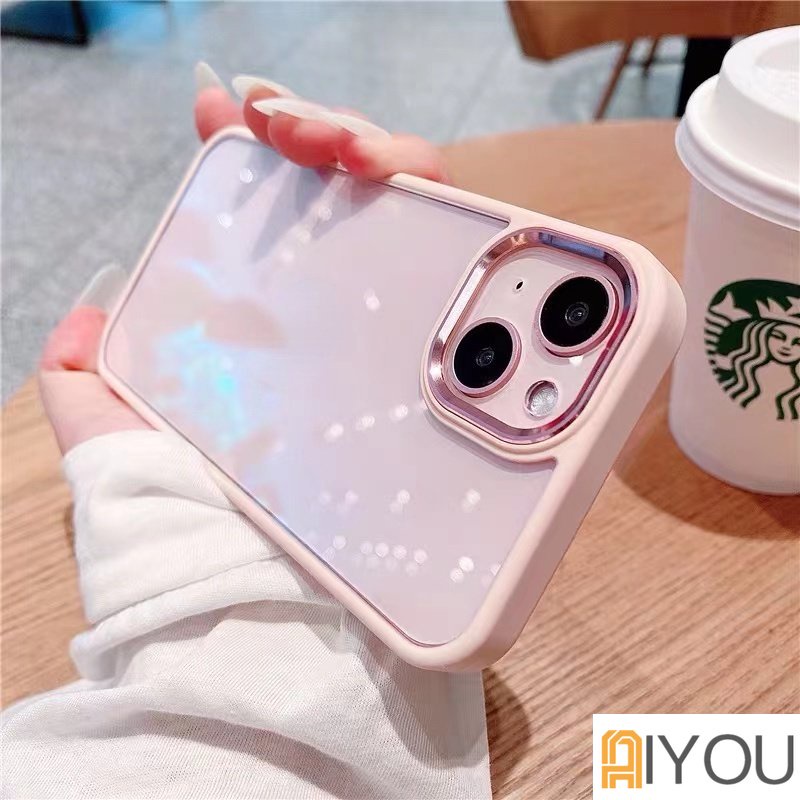IPHONE Simple Pink Ungu Tua Plating Lensa Shockproof Phone Case Kompatibel Untuk Iphone14 13 12 11 Pro Max14 Plus Matte Bumper Anti-drop Lembut TPU Penutup Belakang