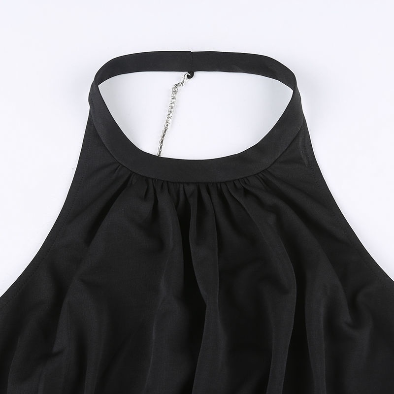 Red Rapcopter Eropa dan Amerika berlipit halter neck dress wanita rompi pendek slim fit hot girl bag hip skirt