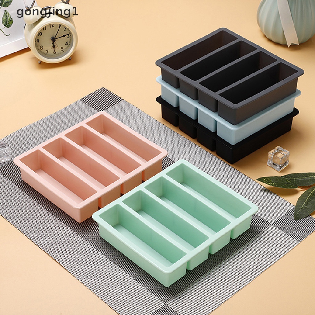 Ggg 1Pc 4kisi Strip Panjang Silikon Es Batu Square Tray Mold DIY Cube Ice Mold ID