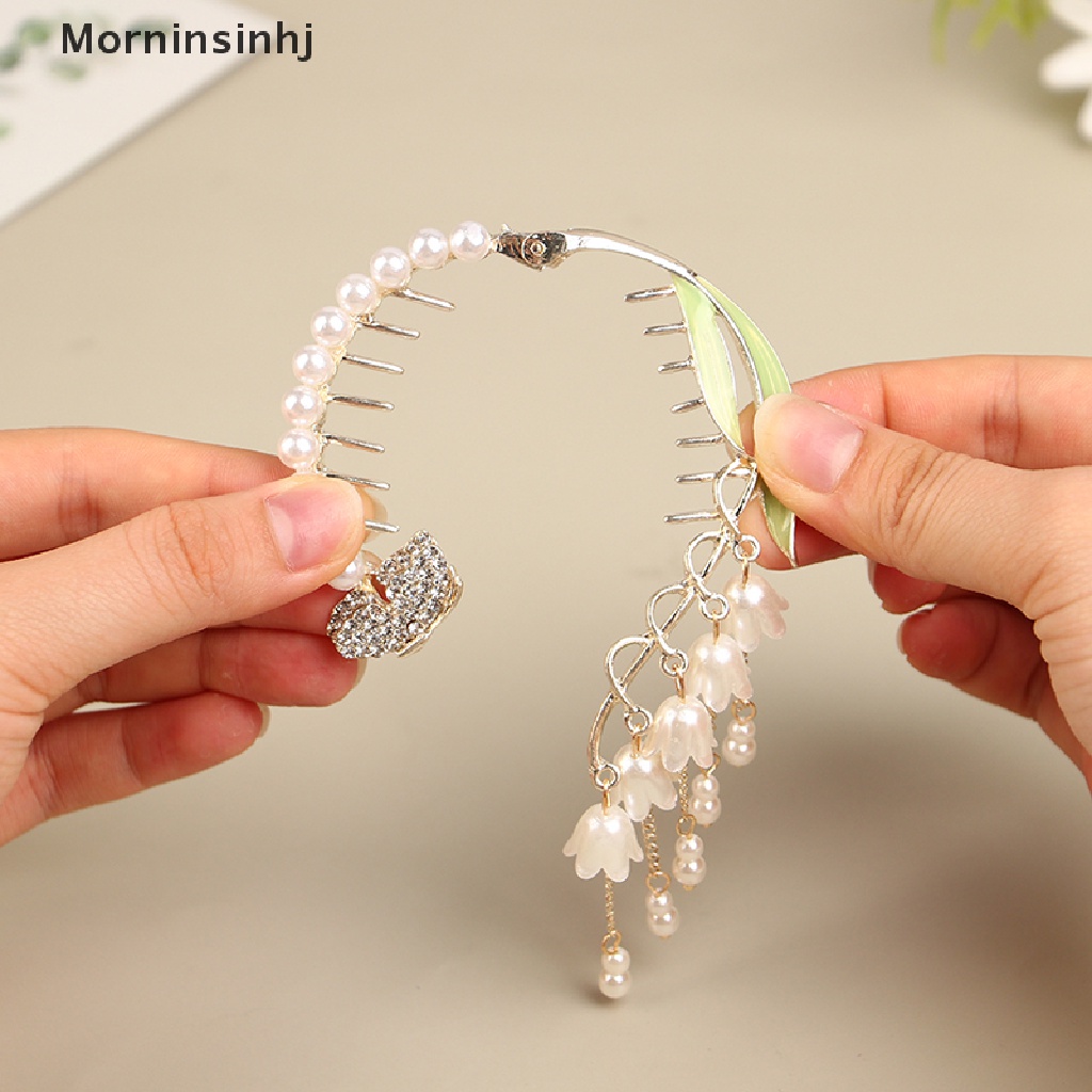 Mornin Fashion Anggrek Rumbai Hair Claw Clamp Berlian Imitasi Pearl Claw Clip Untuk Wanita id