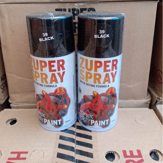 Zuper Spray Paint Pilok Pilox Warna Black Glossy / Hitam Kilap (P39) 150cc/150ml