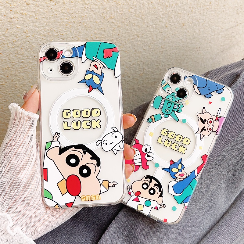 IPHONE Untuk Iphone14 13 12 11 Pro Max Magnetik Transparan Kartun Lucu Crayon Shin Chan Telepon Soft case