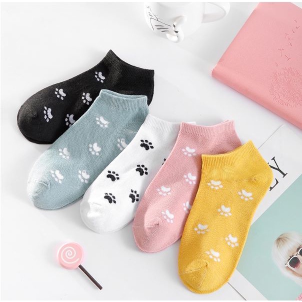 BAJ Kaos Kaki Wanita Motif Jejak Kaki Kucing Meow Fashion Korea Women Sock Import Murah SS226