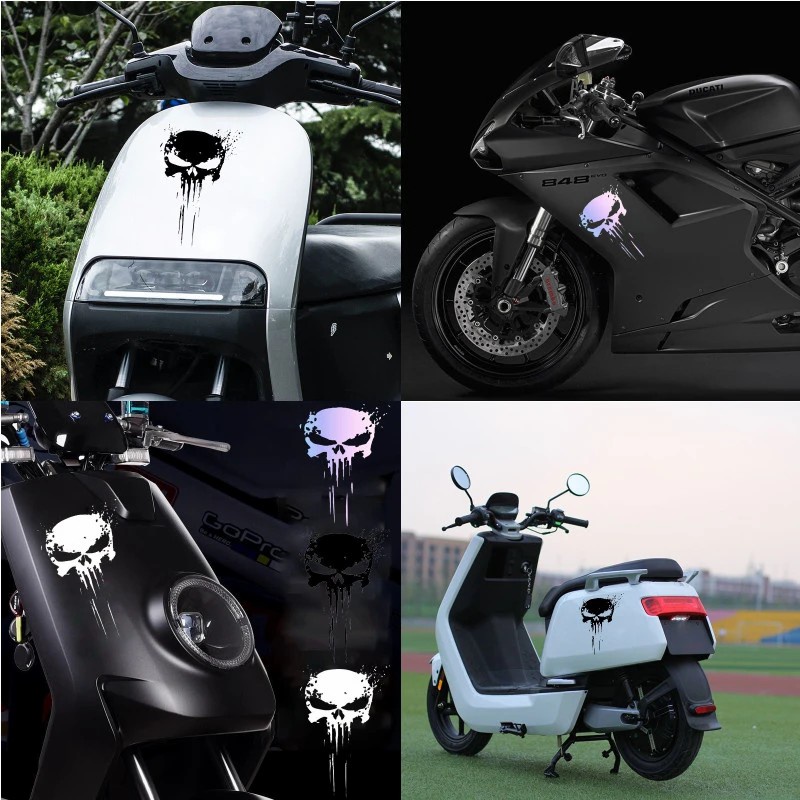 1pc Horror Punisher Tengkorak Stiker Darah Mengerikan Merayap Reflektif Stiker Tahan Air Universal Mobil Motor Dekorasi Motor Mobil Styling Aksesoris