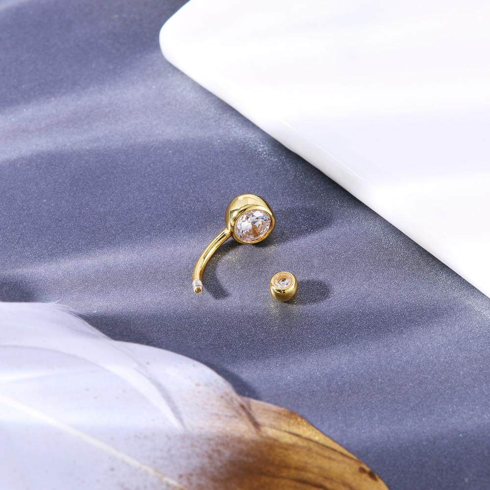1pc925 Sterling Perak T Bentuk Pusar Cincin Doule Kristal Pusar Tindik Punk Salib Terbalik Melengkung Perut Pusar Rings