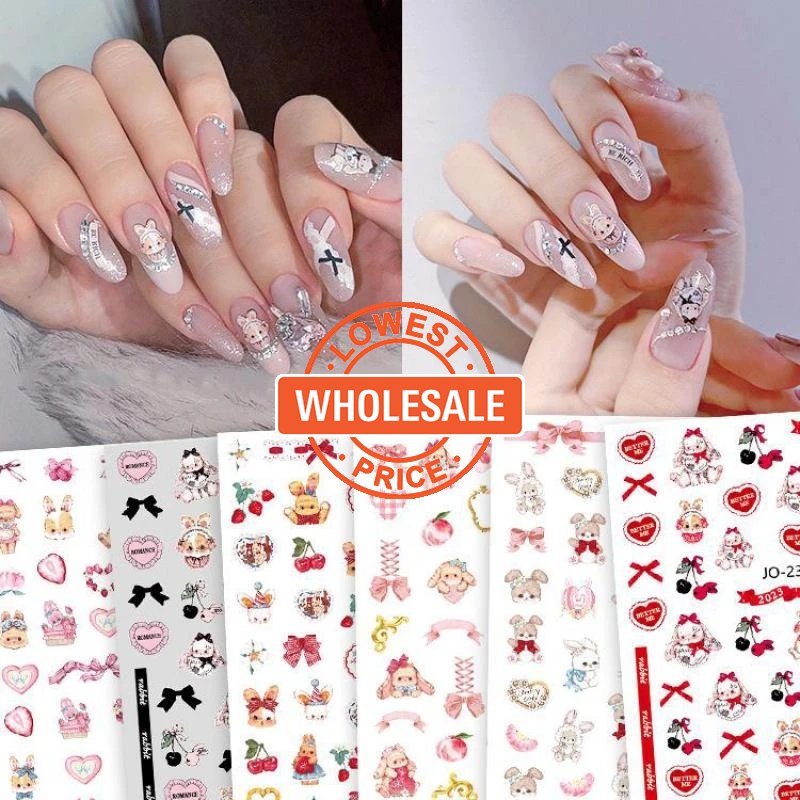 [Harga Grosir] Pita Pesona Emas Bronzing Sliders Manicure Decor Self Adhesive Bronzing Nail Stiker DIY Perlengkapan Kuku 3D Kartun Stiker Kuku Kelinci Strawberry Nail Decals