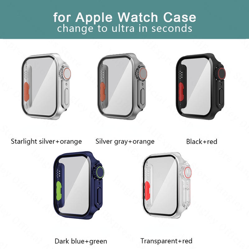 Untuk Apple Watch8 7 6 5 4 SE 45mm 41mm 44mm 40mm Case+Pelindung Layar Tempered Glass PC Cover Ganti Ke Ultra Bumper Aksesoris Jam Tangan