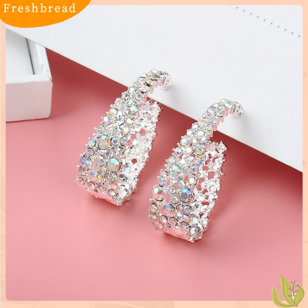 Anting Stud Bentuk U Aksen Berlian Imitasi Shiny Multicolored Untuk Wanita