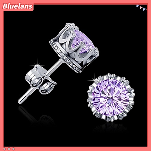 {In Stock} Fashion Wanita Berlian Imitasi Elegan Berlapis Perak Gaya Mahkota Anting Pejantan Telinga