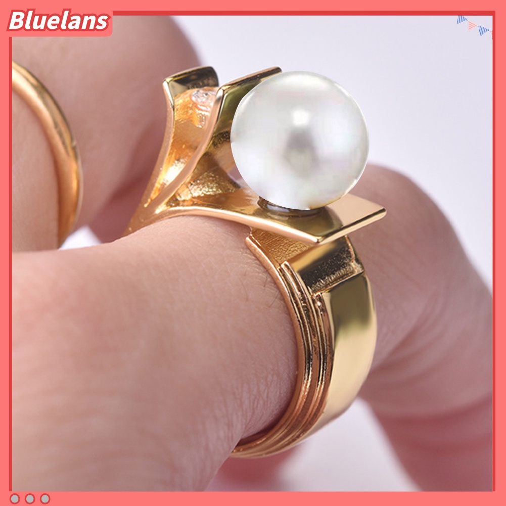 {In Stock} Fashion Wanita Mutiara Imitasi Berlian Imitasi Bertatahkan Jari Cincin Hadiah Perhiasan Pernikahan