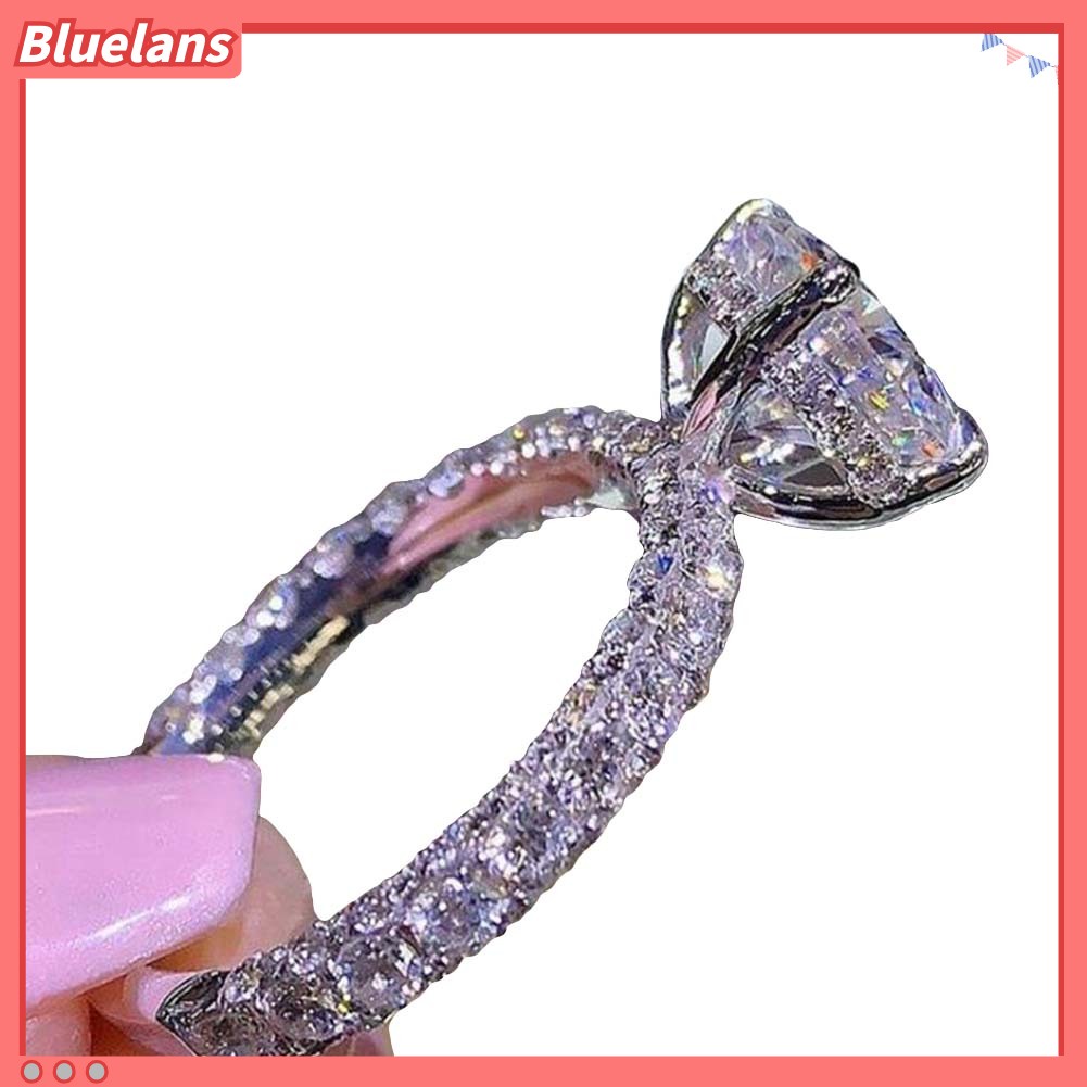 {In Stock} Glitter Bulat Berlian Imitasi Bertatahkan Band Jari Cincin Pengantin Pernikahan Perhiasan Hadiah
