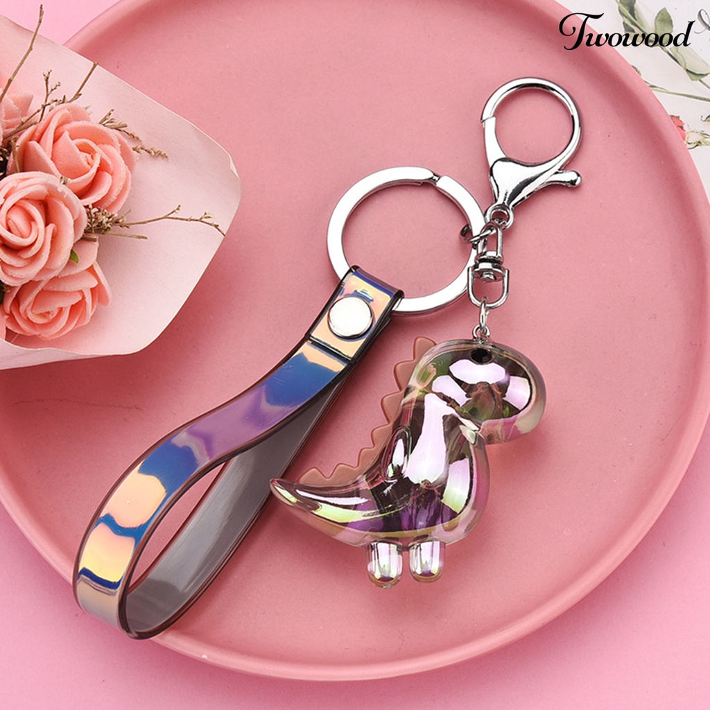 Twowood Key Holder Tiga Dimensi Electroplating Hewan Pengerjaan Indah Poles Menghias Liontin Lucu Imut Kartun Transparan Dinosaurus Gantungan Kunci Aksesori Mobil