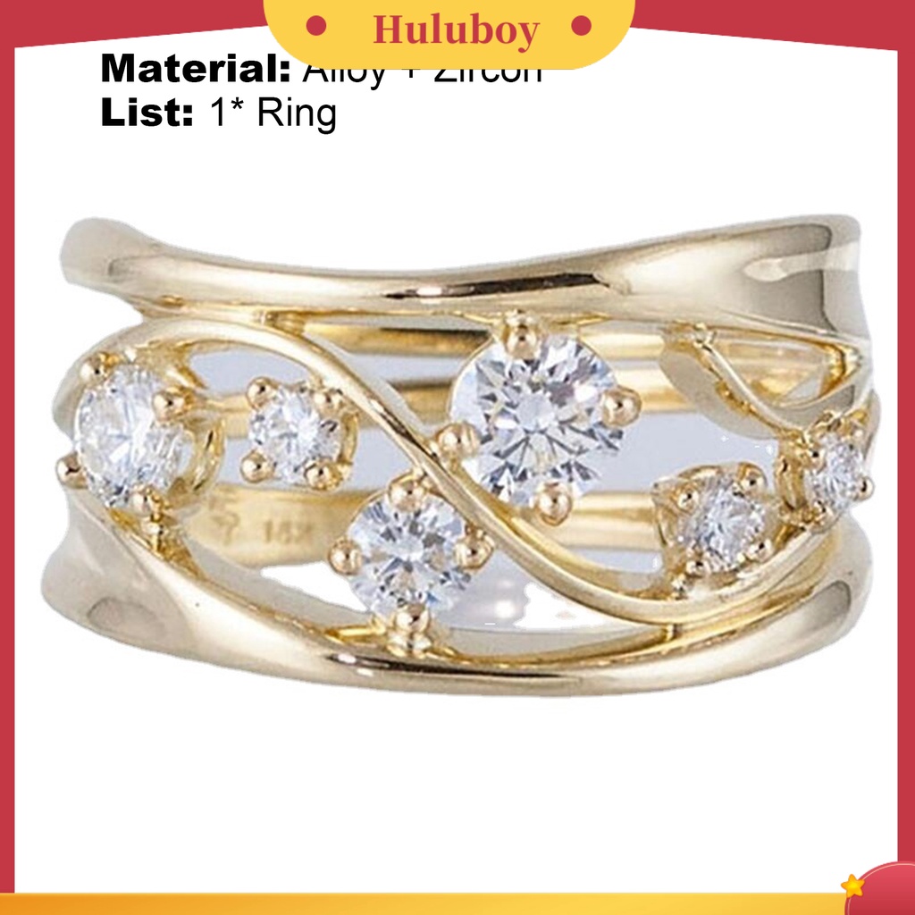 {Ready Stock} Cincin Jari Wanita Anti Tarnish Hollow Garis Bergelombang Geometris Cubic Zirconia Ring Untuk Tunangan