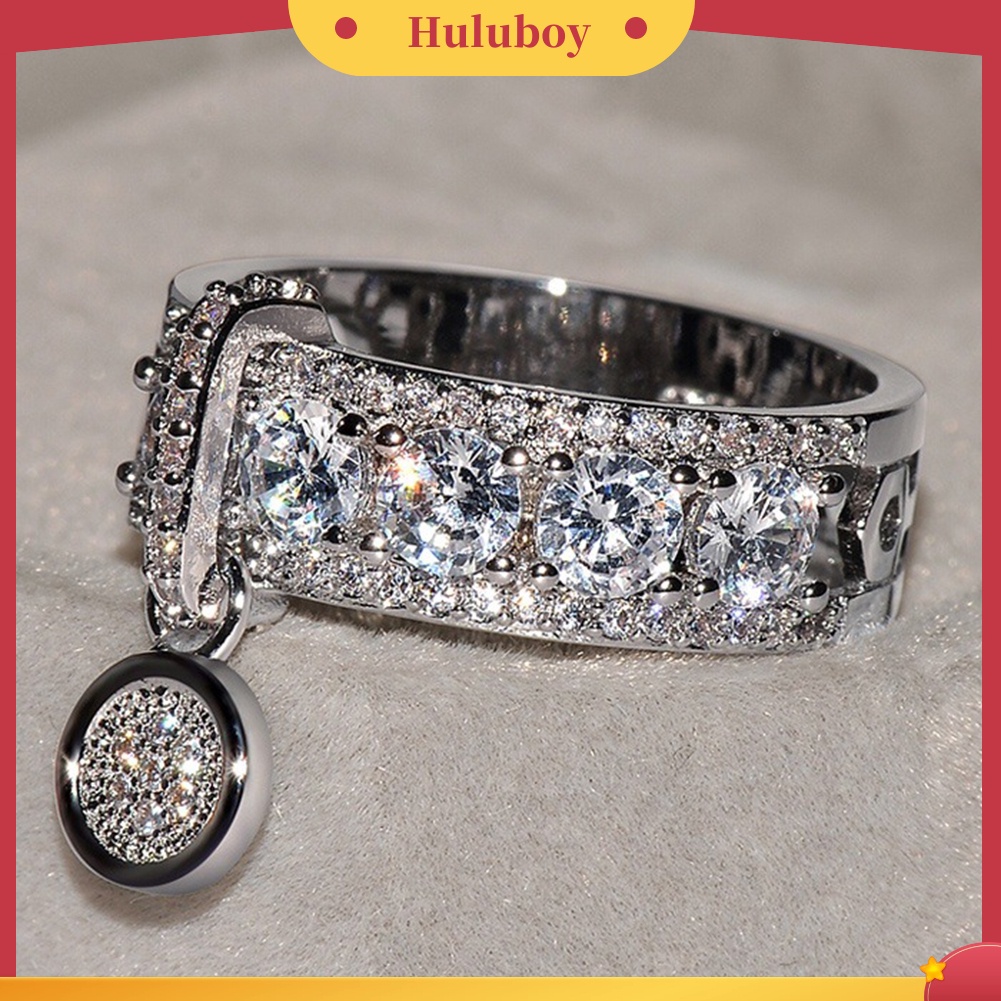 {Ready Stock} Mewah Wanita Cubic Zirconia Hias Bulat Pesona Cincin Hadiah Perhiasan Pesta Pernikahan