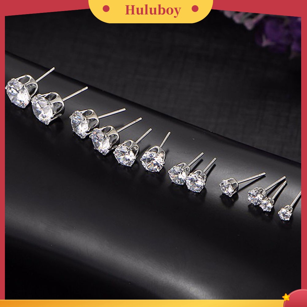 {Ready Stock} 6pasang Perhiasan Wanita Bulat Cubic Zirconia CZ Crown Ear Stud Earrings Hadiah Natal