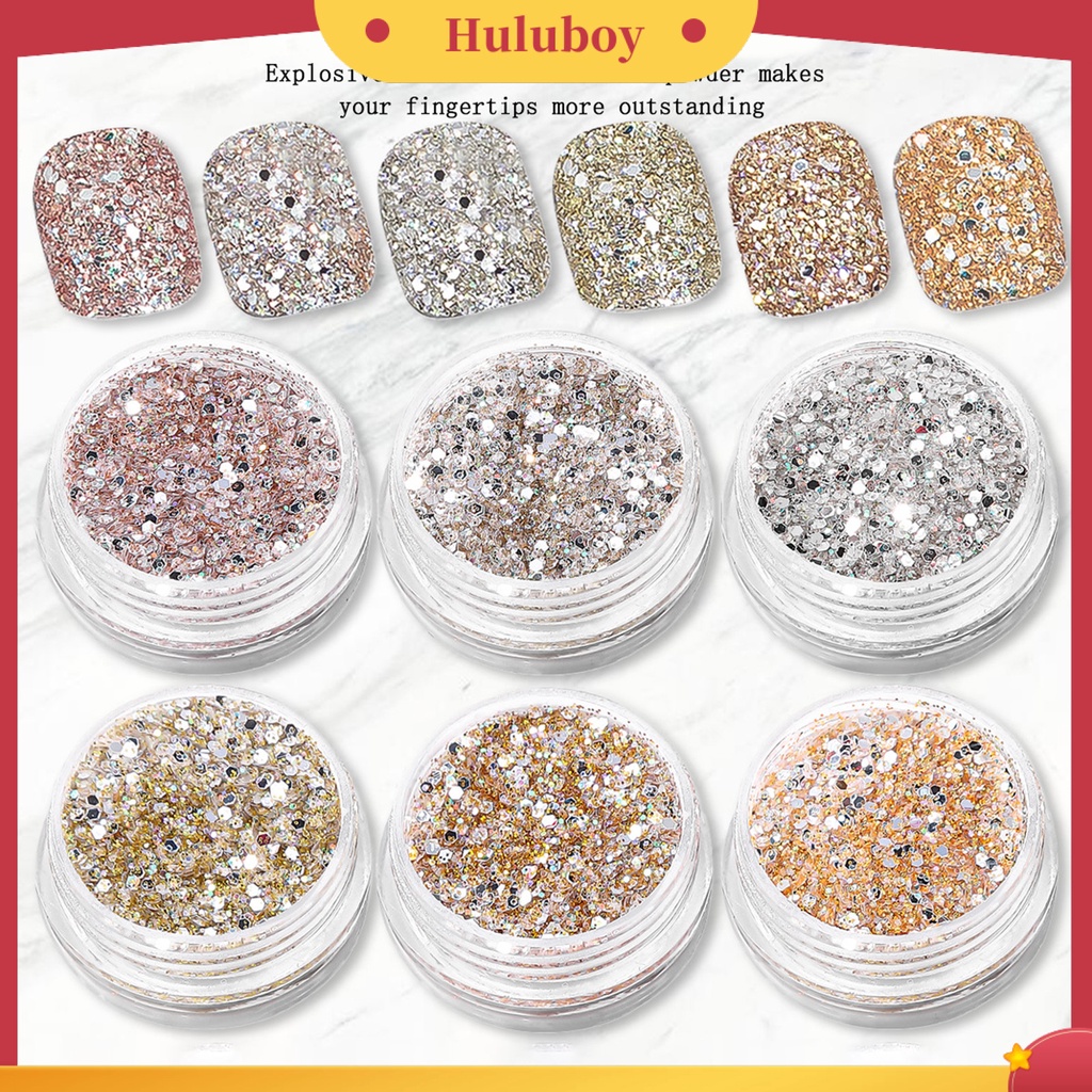 {In Stock} Kuku Glitter Bubuk Rhinestones Sequin DIY Nail Art Ukuran Campur Dekorasi Kuku Manicure Glitter Flake Perlengkapan Kuku