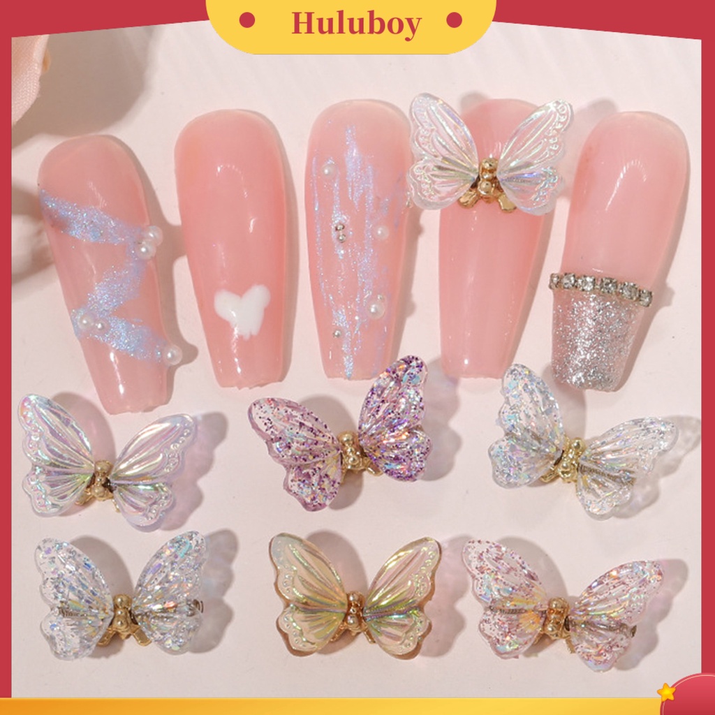 {In Stock} 10 Pcs Butterfly Nail Charms Berwarna Bersinar Sequin Resin Craft Indah DIY Aksesoris Nail Art 3D Resin Butterfly Phone Case Dekorasi Kuku Perlengkapan Manicure