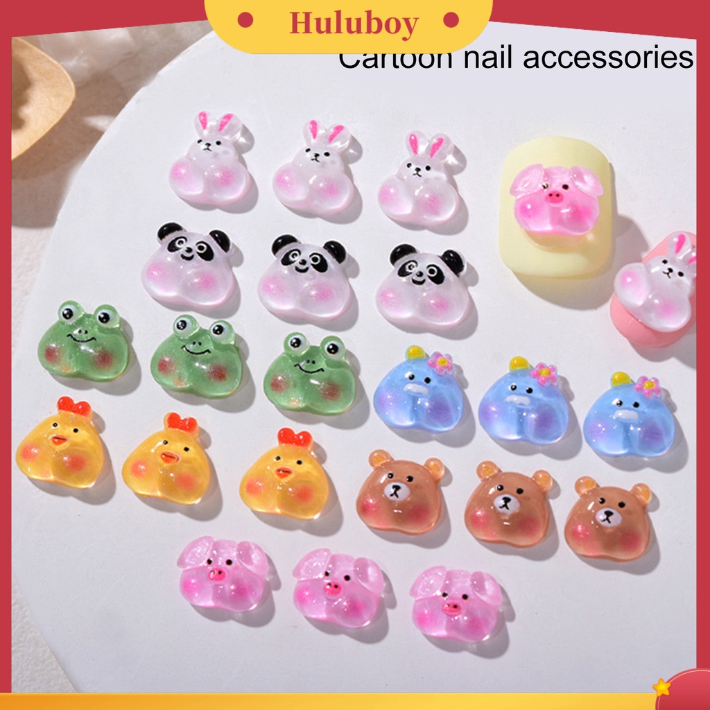 {In Stock} 10Pcs Dekorasi Kuku Hewan Dengan Warna Gradasi Blush Tiga Dimensi Resin Belakang Datar Kartun Kelinci Beruang Nail Art Dekorasi Untuk Salon Kuku