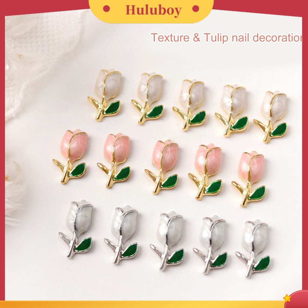 {In Stock} 10Pcs Nail Art Tulip High Gloss Tiga Dimensi Tidak Luntur Dapat Dilepas DIY Alloy Wanita Glitter Tulip Manicure Dekorasi Kecantikan Supply