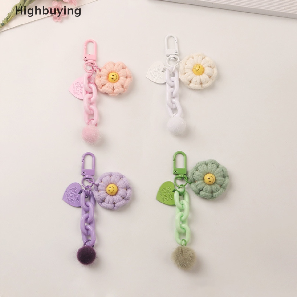 Hbid Lucu Bola Mewah Smiley Face Bunga Matahari Warna Gantungan Kunci Ransel Kunci Liontin Keyrings Aksesoris Kawaii Key Ring Mainan Charm Hadiah Ornamen Glory