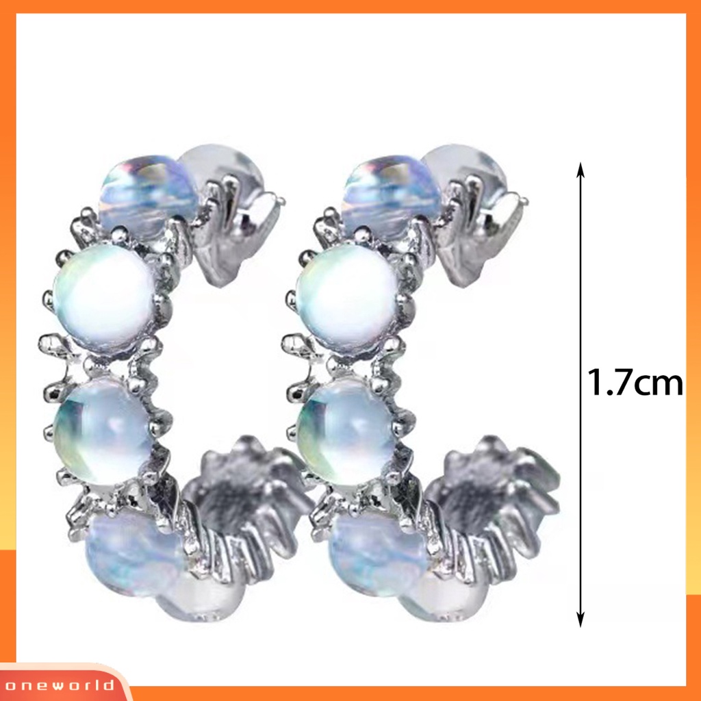 [OWR] 1pasang Ear Studs Bentuk Batu Permata Elegan Mengkilap Serbaguna Dress Up Alloy Manis Keren Gadis Moonstone Anting Perhiasan Fashion