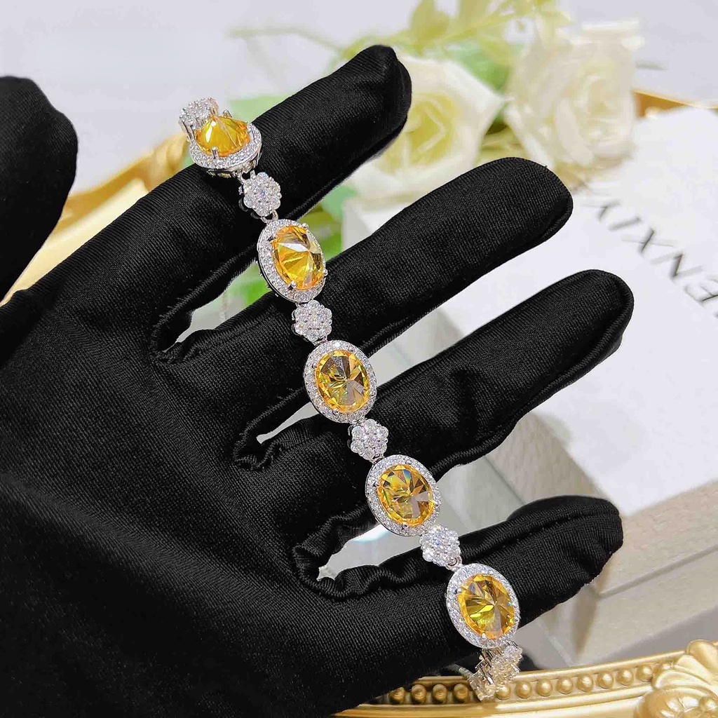 Goldkingdom Aksesoris Perhiasan Fashion Ready Stock Kreatif Mundur Set Kalung Wanita Briliant Berlian Kuning Earstuds Cincin Terbuka Menarik Gelang Harta Karun Warna-Warni Set