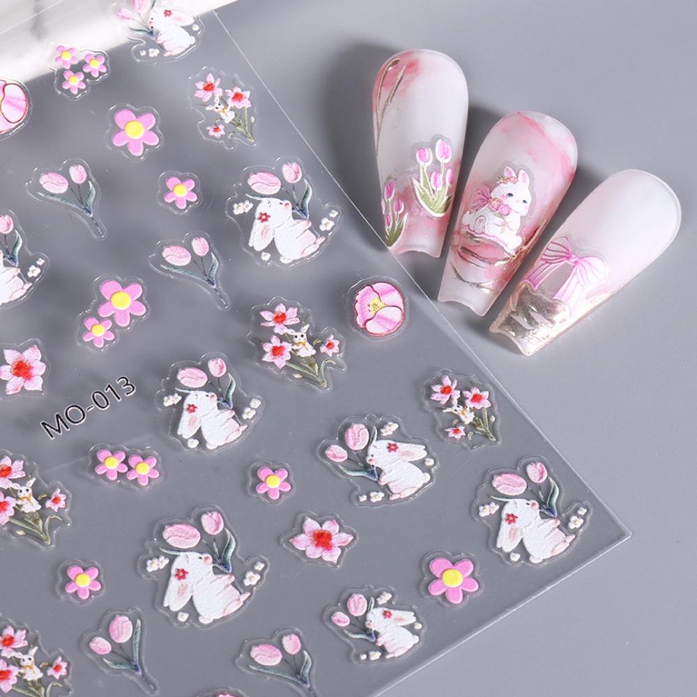 Mxbeauty Bunga Stiker Kuku Lucu Kelinci Jepang Hewan Ikatan Simpul Perekat Diri Tulip Dekorasi Kuku