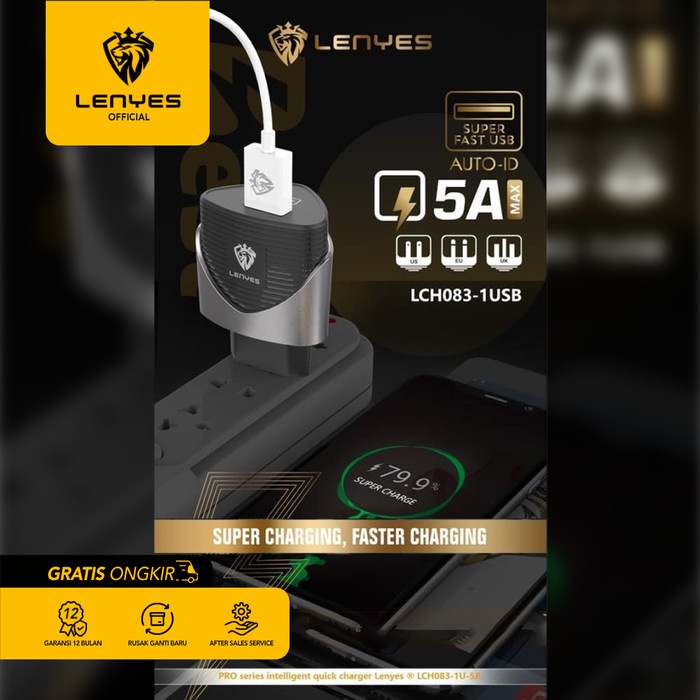 Kepala Charger LENYES LCH0831U 1 USB Fast Charging 3.0 Original original kabel cable casan travel charger tc android usb charger micro usb type c batok kepala charger