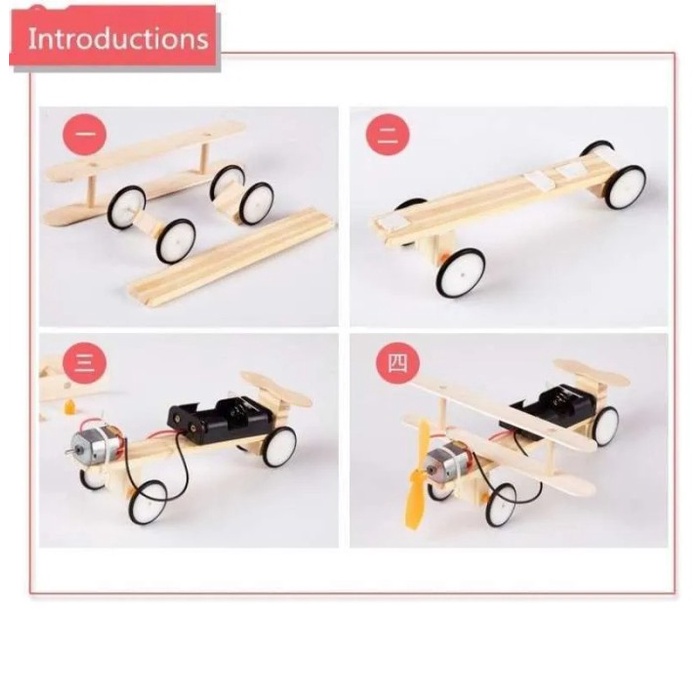 Mainan Rakitan Pesawat Dinamo Kayu Edukasi Sains Anak DIY PLANE WOOD