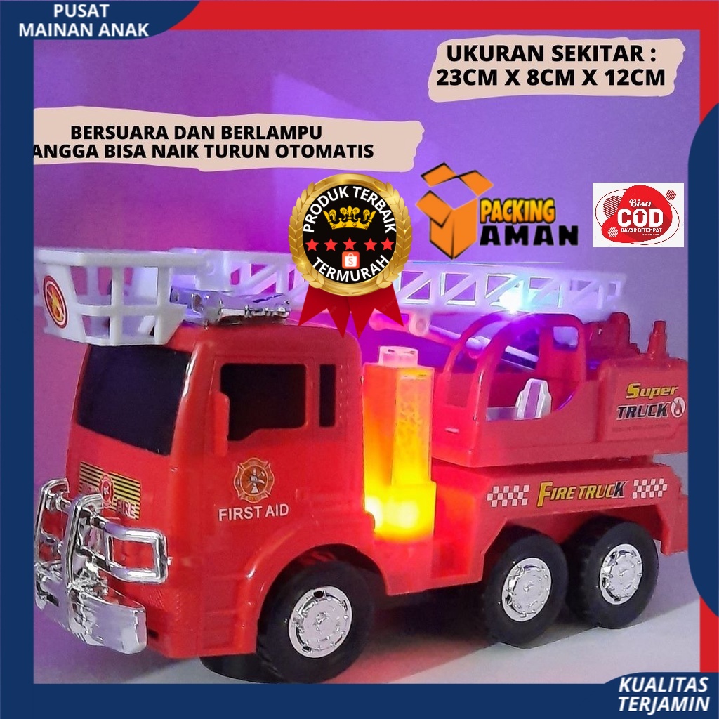 Mainan Mobil Pemadam Kebakaran POLISI - Fire Truck Bump &amp; Go | Mobil Baterai Berlampu Dan Bersuara